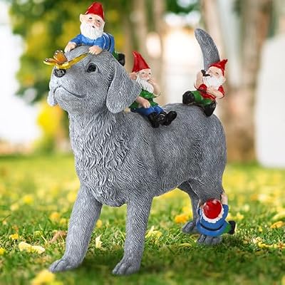 Chunful Dog and Gnome Garden Statues for Outside Decor with Butterfly Funny Yard Decorations Home Indoor Outdoor Patio Lawn Ornaments Housewarming Birthdays Gifts for Women Mom Grandma, 10.62 Inch
