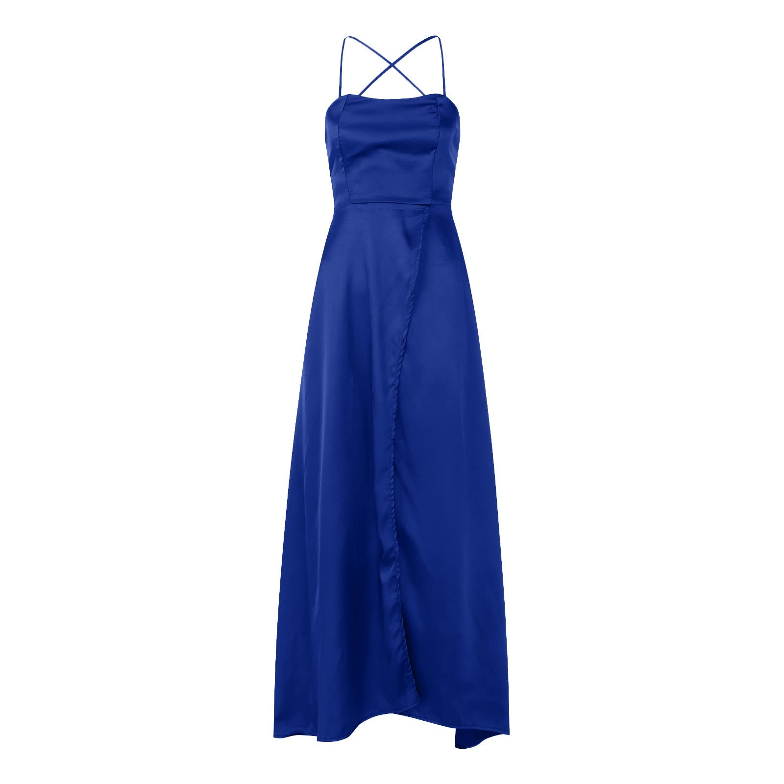 Generisch Kleid Elegant Damen Sommer Ballkleider Damen Lange Damen Elegant Neckholder Rückenfrei Lange KleiderCrisn Satin Spaghetti Party Abendkleid Seitenschlitz Hochzeit Rotes Tüllkleid Damen