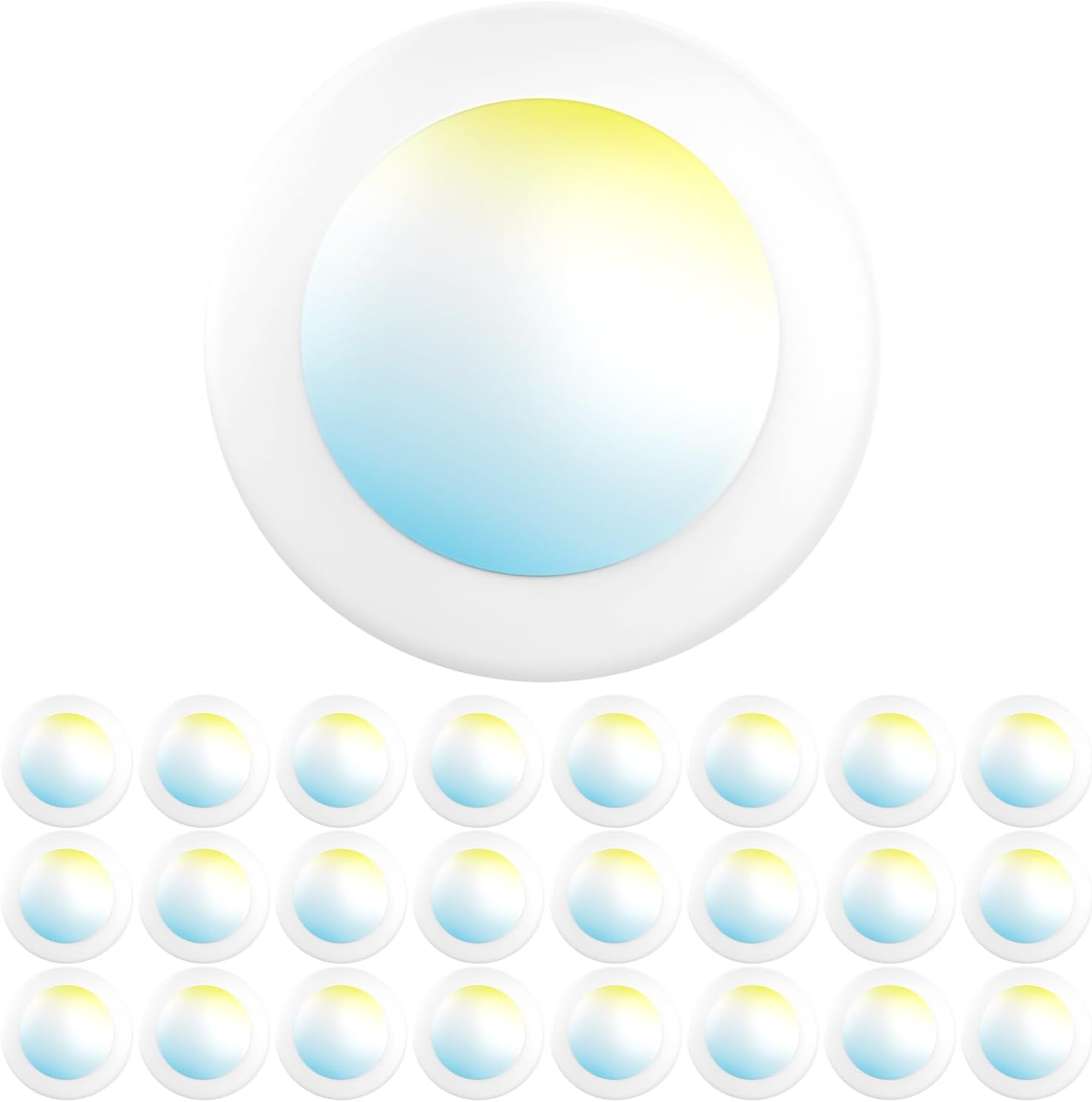 Sunco 24 Pack 4 Inch LED Disk Lights, Flush Mount Disc Recessed Ceiling Can Lighting, 650 LM, Selectable CCT 2700K/3000K/4000K/5000K/6000K, Dimmable, 10W=50W, Wet Rated ETL 5CCT White 4 Inch