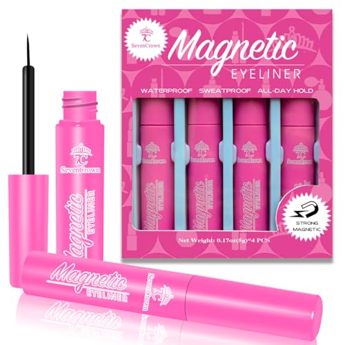7C SEVENCROWN Eye Liner Magnetic Eyeliner Black Waterproof Liquid Eyeliner,Upgraded All-Day Hold, Sweatproof, Works Perfectly with Magnetic Eyelashes Kit - 5ml*4 Count