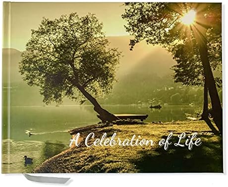 Funeral Guest Book | Memorial Guest Book | Guest Book for Funeral Hardcover | Guestbook for Sign in, Celebration of Life Memorial Service | Funeral Guest Sign Book with Memory Table Card Sign Included (Tree & Lake)