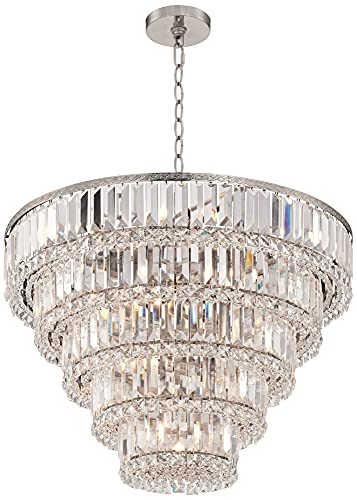 Vienna Full Spectrum Magnificence Satin Nickel Light Fixture Ceiling Chandelier 24 1/2" Wide Glam Faceted Crystal Glass For Dining Room House Foyer Entryway Kitchen Bedroom Living Room High Ceilings #TOP6