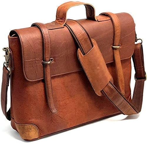 Genuine Leather Office Briefcase Bag for 15.6-Inch Laptop Computer