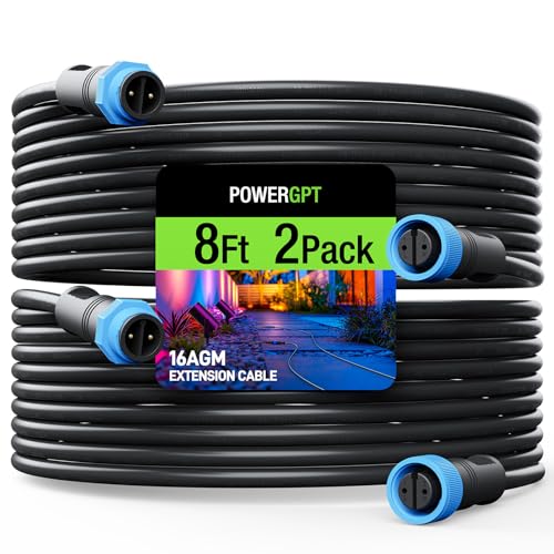 PowerGpt 8-Foot (2 Pack) Weatherproof Extension Cable for Philips Hue Outdoor Low Voltage Lights, 16AWG Power Cord Compatible with Lily Spot/XL Spot, Calla Pathway, Impress Pedestal, Impress Wall