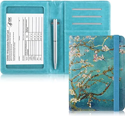 Passport and Vaccine Card Holder Combo, Anbelideb personalized leather Passport Cover with Vaccine Card Slot rfid blocking, Travel Passport Wallet with Vaccination Card Protector (Apricot blossom)