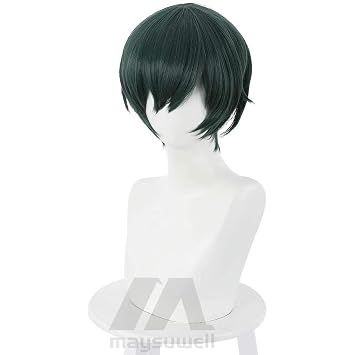 Short Dark Green Wig with Bangs Women Straight Hair Anime Zen'in Sis Cosplay Wig Heat-Resistant Fiber Wigs Halloween,Christmas, Comic con,Party
