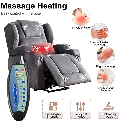 Oqqoee Lift Chair Recliners For Elderly Electric Power Lift Recliner Chair With Massage & Heat Vibration / 3 Positions / 2 Side Pockets/Handle Remote For Home Living Room #TOP5