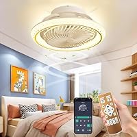 Qiaomao Plafonnier Ventilateur Silencieux 360° Rotation Blanc 49cm avec Télécommande/APP, Reversible Dimmable Timer Ventilateur de Plafond avec Lumiere, Luminaire Ventilateur Plafonnier 6 Vitesses 72w