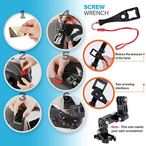 MiPremium Motorcycle Helmet Chin Mount Kits for GoPro Hero 13 12 11 10 9 8 7 6 5 4 3 Black Silver Session, AKASO/Campark & Other Action Camera Swivel Aluminium Screw Flat Curved Adhesive Pads & J Hook - Image 4