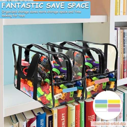 Image of 6 Packs XXL Toy Storage Bags 16.5x11.8x6.8In with Labels, Large Capacity Reusable Clear PVC Board Game Storage, Travel Waterproof Organizer Bags with Zipper