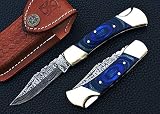 Smart & Sharp Custom Handmade Damascus Steel Folding Knife/Pocket Knife AR-17395 (Blue Colored Wood)