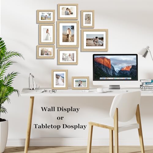 Picture Frames Set of 10-8x10, 5x7, 4x6 Photo Frames, Gallery Frame Set for Collage Wall Decor, Wood Frame with Glass Front and Mat Options for Wall and Tabletop Display, Wood - Image 5