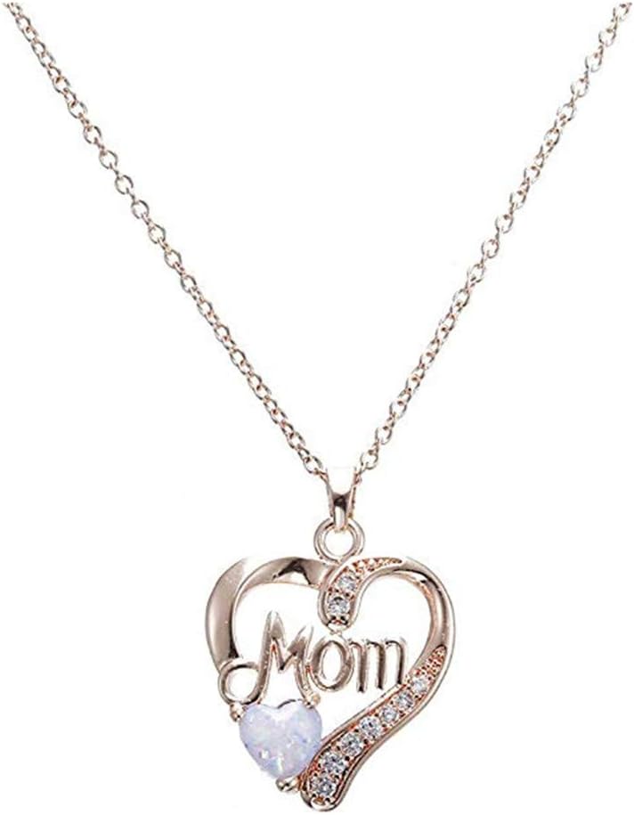 Timesuper Women Necklace Heart Shape Handmade Opal Stone Pendant Necklace Gift for Mom Rose Gold