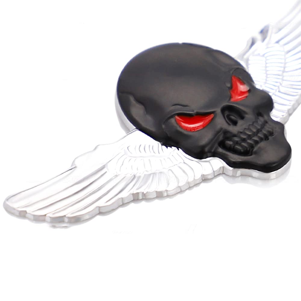 2 Adesivi Emblema Teschio Con Ali Per Auto: Decoro In Lega Di Alluminio, Antipioggia E Antiruggine, Per Bagagliaio (Grande Oro Rosso 11,4 Cm)
