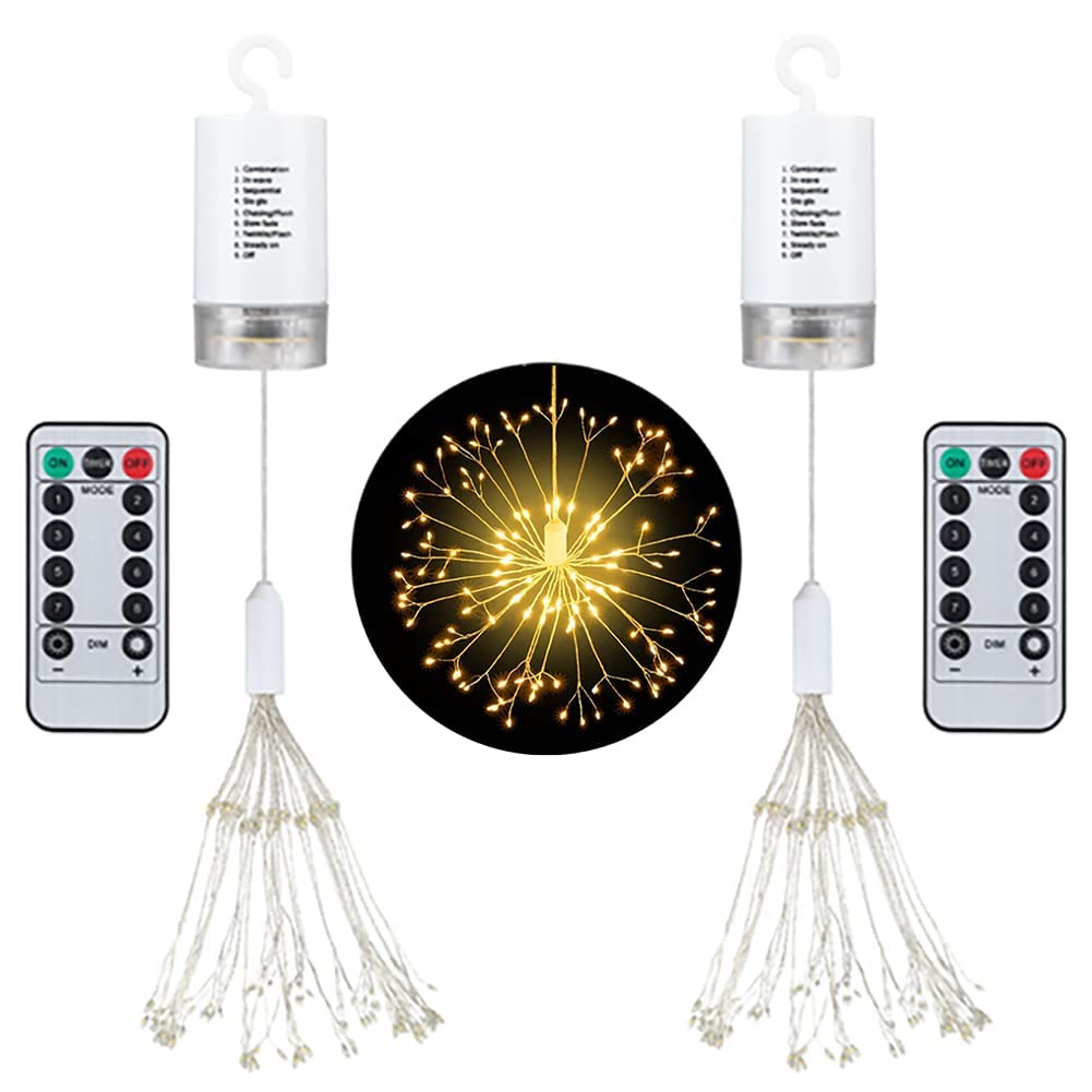 Redefun 2 pz Fuochi d'artificio Luci a Batteria,198LED Fata Luci,8 Modalità di Filo di Rame Luci Stringa con Telecomando,Impermeabile Luci di Natale per Interni Decorazioni Esterne(Bianco Caldo)