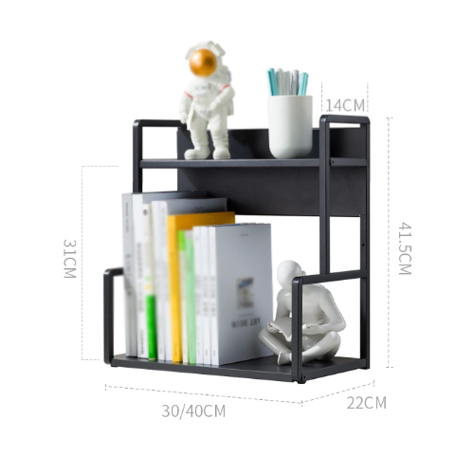 HASMI Libreria Libreria da scrivania a 2 livelli, organizer da scrivania in metallo for camera da letto, bagno, cucina, dormitorio, nero Organizzare i libri (Size : L40*D22*H41.5cm)