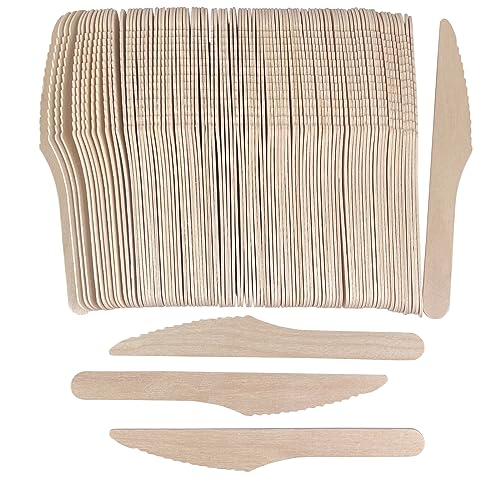 Disposable Wooden Cutlery - 6.5 Inch Biodegradable Compostable Utensil - For Party, Camping, Picnic, BBQ, Outdoor Activities. (100 Pcs)