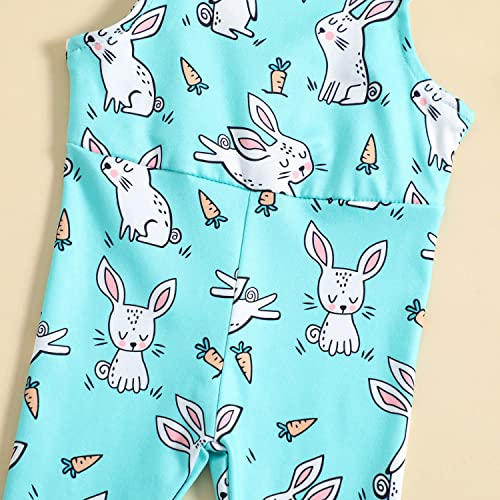 Ritatte Easter Outfits For Toddler Girls Bell Bottom One Piece Romper Baby Cute Bunny Floral Print Strap Onesies Jumpsuit(Sky Blue, 12-18M(90)) #TOP4