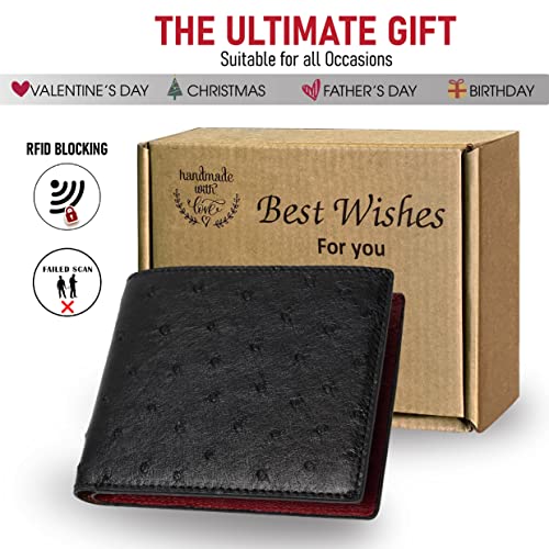 Image of HATA Men Leather Bifold Wallet RFID Blocking Front Pocket Exotic Billfold Handmade Gift For Birthday Wedding Anniversary Father's Day