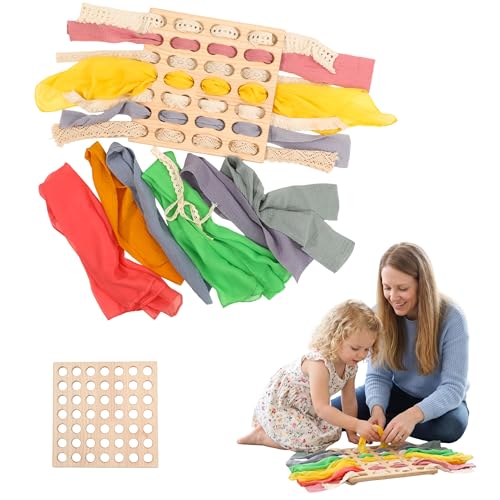 Image of Eray Wooden Toys Open Ended Busy Board with Play Silks Kid Safe Weaving Board Handwork Gift Educational Toy