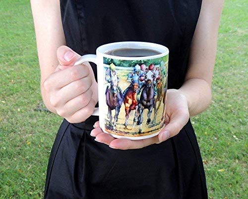 Taza de café Horse Racing 11oz diseño acuarela miniatura 4