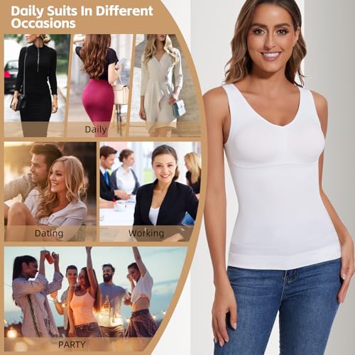 Image of JOYSHAPER Women Shapewear Tops with Padded Bra Camisole Shapewear Tank Tops | V-Neck Cami Shaper, Tank Tops With Built In Bras, Compression Tank Tops, Tummy Control Shapewear Camisoles,Daily Wear Tops