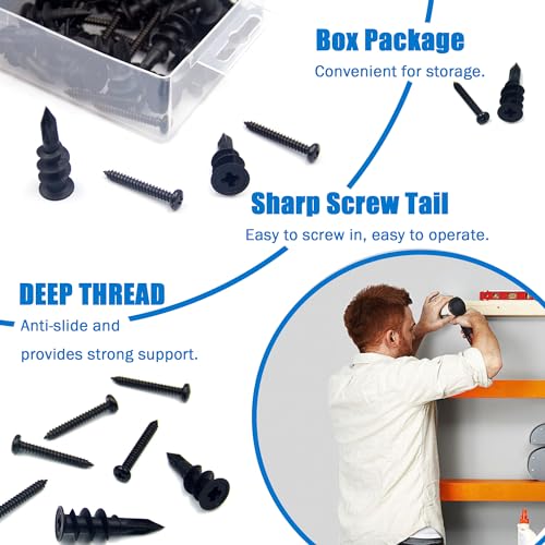 BESTYCHAO 100pcs Drywall Anchors and Screws Kit, 50 Nylon Plastic Wall Anchors and 50 Screws - Image 3