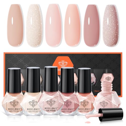 modelones Nail Polish Set, 6 Colors Natural Nude Nail Polish Bubb...