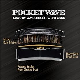 Alternative view of Red by Kiss Premium Pocket Wave Bow Wow Curved Palm Brush – Boar Bristles for 360 Waves, Curved Design for Precision Control, Ideal for Coarse, Curly, Short Hair & Fades (Medium)