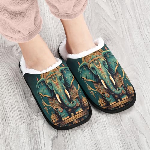 Retro Green Mandala Elephant Slippers For Women Men Soft Memory Foam Non-Slip Animal Winter Indoor House Shoes Travel Slipper4