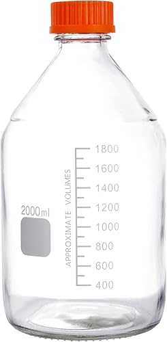 Miniatura 2 de Moonetto Botella de vidrio redonda de una pieza de 2 litros con tapa naranja de polipropileno GL45 (67.6 fl oz)