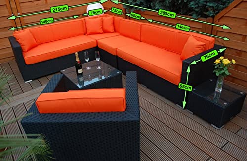 Ragnarök-Möbeldesign PolyRattan Lounge DEUTSCHE Marke - EIGNENE Produktion - 8 Jahre GARANTIE auf UV-Beständigkeit - Garten Möbel Glas Polster schwarz Gartenmöbel Aluminium Sessel Sofa Rostfrei