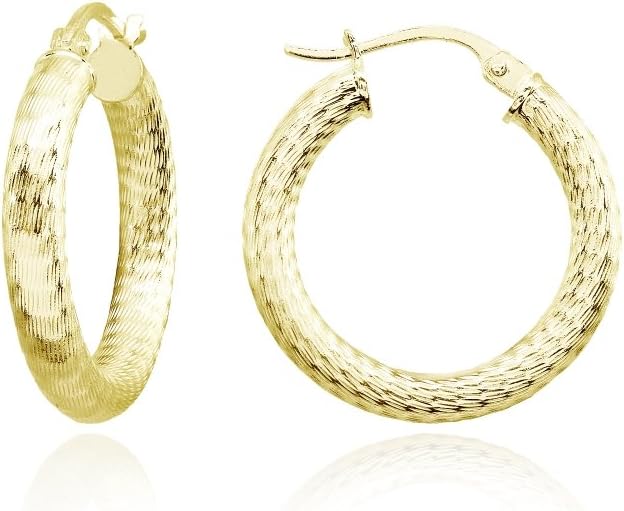 Sterling Silver 3mm Textured Click-Top Round Hoop Earrings, 20mm, 25mm or 30mm