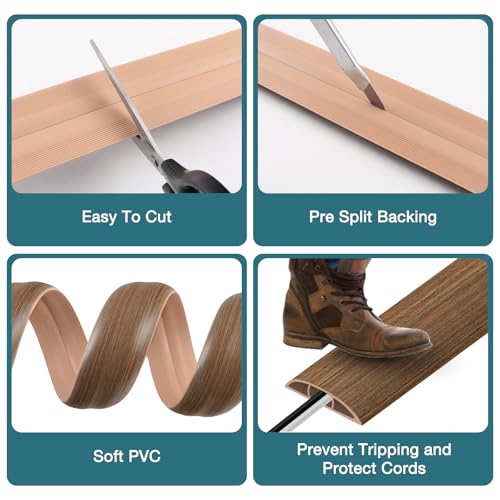 Image of Floor Cord Cover, Cable Protector, 0.63W x 0.31H inches, Wire Cover for Extension Cords, Floor Cable Covers Prevent Cable Trips (Misty Brown Wood, 50-3.3 Feet)