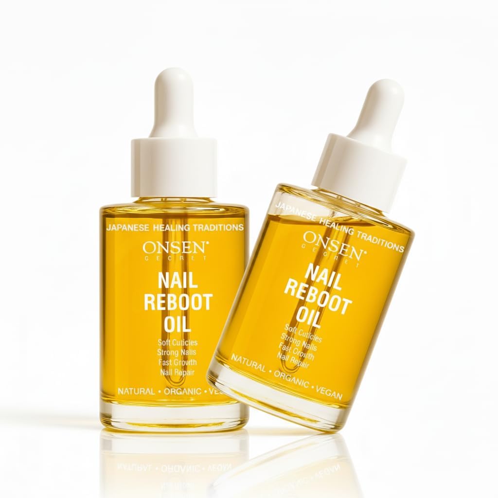 Onsen Secret Nail & Cuticle Repair Oil (2x30ml) - Dry Oil Formula - Japanese Tsubaki, Tea Tree & Jojoba - Strengthens Nails, Repairs Cuticles, Hydrates Skin & Hair - Natural & Vegan