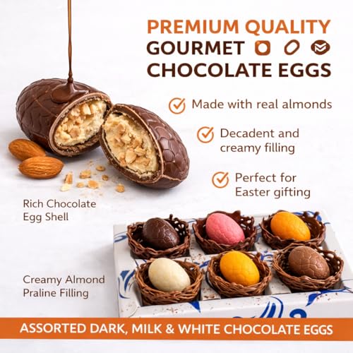 Image of BOGATCHI Chocolate Mini Eggs with Almonds 200g - Crunchy Almond Filled Easter Chocolates, Premium Milk & White Chocolate Coated Eggs, Festive Gift Pack for Kids & Family, Easter Basket Treats (Pouch Pack)