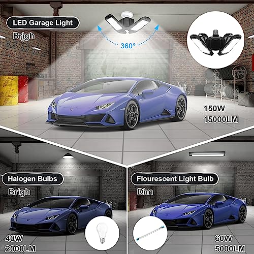 Audles 4+1LEDGARAGELIGHT1PK1 Led Garage Light, 150W 15000Lm 6500K Led Shop Lights, Garage Lights Ceiling Led With 4 Deformable Panels, Screw In E26/E27 Socket Led Bulbs For Warehouse, Basement, Attic thumb #4