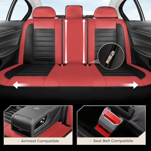 Image of Coverado Car Seat Covers Full Set, Luxury Leather Car Seat Covers, Automotive Front and Rear Mesh Seat Covers, Full Set 5 Seats, Black Red Seat Covers for SUV Sedan Truck