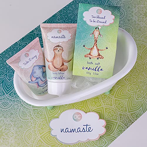 Accentra - Anti-Stress Bade- & Duschset mit Vanilleduft - Geschenk Set zur Entspannung für Frauen zum Geburtstag oder Weihnachten - 5-Teiliges Wellness Geschenk- & Pflegeset mit Mini Deko-Badewanne