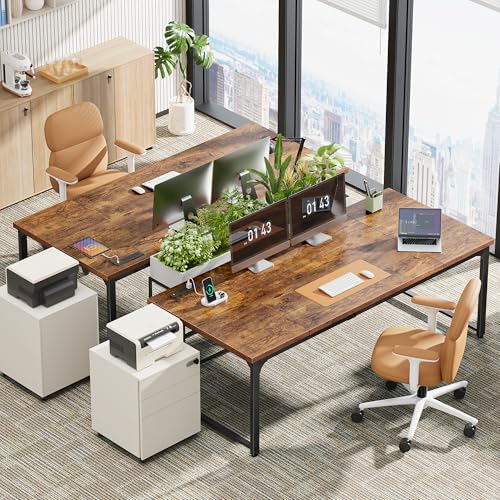Huuger 71 x 31.5 Inch Desk with Power Outlets & USB-C, 1.2 Inch Thicker Desktop, Robust Metal Tubes, Deep Computer Desk, Heavy Duty Office Desk, Work Desk for Home Office, Rustic Brown