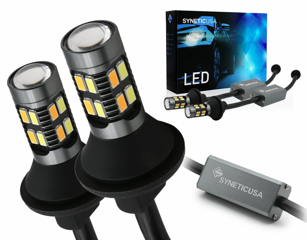Syneticusa 7443 CANBUS Switchback LED Bulbs Built in Resistor Error Free Anti Hyper Flash 7443 7444 7444NA T20 Bulbs White and Amber 600% Super Bright Turn Signal Light DRL Parking Light (20 LEDs)