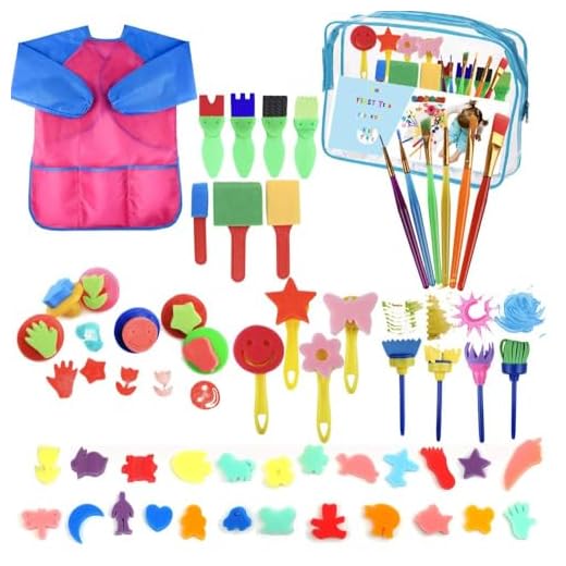 YZNlife Schwamm Pinsel Set, 52 Pcs Schwamm Malerei Pinsel Kinder Malwerkzeuge Set Schwamm Zeichnung Werkzeuge, Kinder Pinsel-Set mit Stempel Pinsel Schürze, Malen Zeichnung Werkzeuge Früherziehung