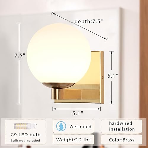 Miniatura 2 de Aplique individual de vidrio de leche con forma de globo, iluminación moderna de tocador con pantalla de vidrio de ópalo esmerilado, lámpara de