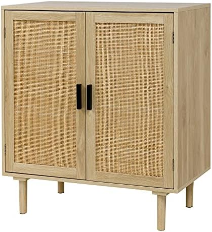 Finnhomy Sideboard Buffet Cabinet, Kitchen Storage Cabinet with Rattan Decorated Doors, Liquor Cabinet, Dining Room, Hallway, Cupboard Console Table, Accent Cabinet, 31.5X 15.8X 34.6 Inches, Natural