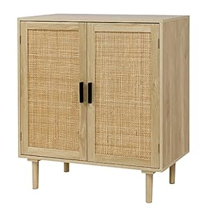 Finnhomy Sideboard Buffet Kitchen Storage Cabinet with Rattan Decorated Doors Dining Room Hallway Cupboard Console Table Liquor Accent Cabinet 315X 158X 346 Inches Natural