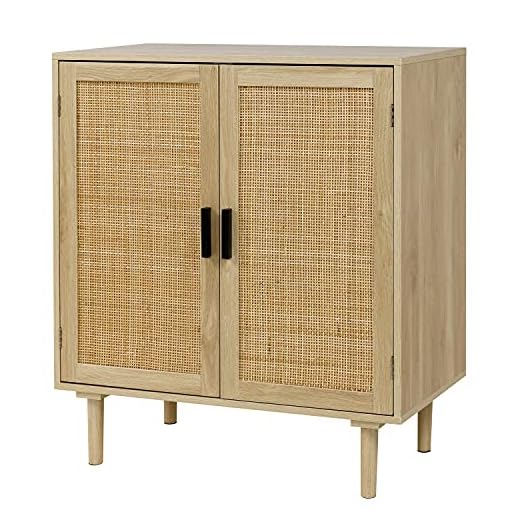 Finnhomy Sideboard Buffet Cabinet, Kitchen Storage Sideboard with Rattan Decorated Doors, Liquor Coffee Buffet, Dining Room, Hallway, Console Table, Accent Cabinet, 31.5X 15.8X 34.6 Inches, Natural