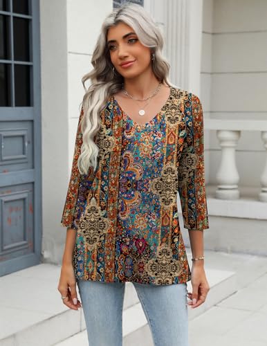 Image of Zeagoo 3 /4 Length Sleeve Womens Tops Casual V Neck Shirts Soft Basic Tees