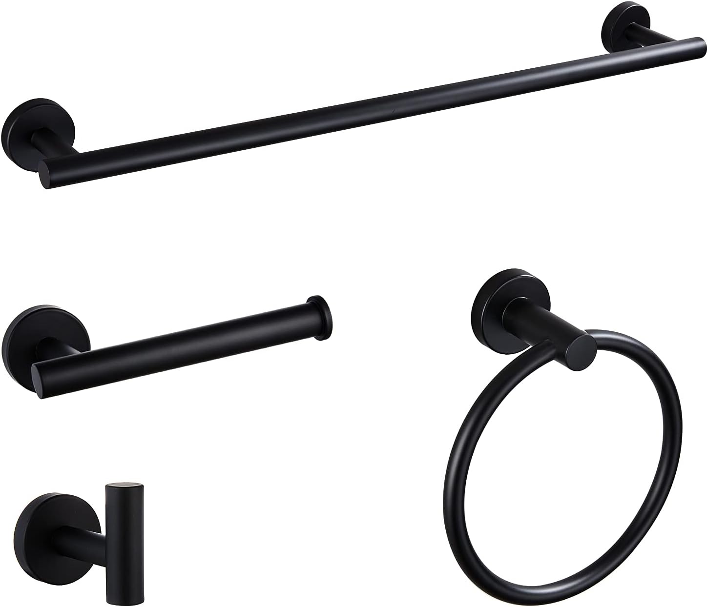 Towel Bar Set Toilet Paper Holder Robe Hook Wall-Mounted Bathroom Accessories Hardware 4 Set 304 S.S Matte 23 inch (Black) : Tools & Home Improvement