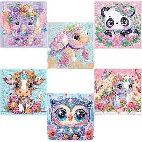 6 Pack 5D Cartoon Diamond Painting Kits for Kids Beginners,Cute Animals DIY Diamond Art Kit for Kids,Full Round Drill Big Gem Art for Kids,Home Wall Decoration 6X6 inch Cover