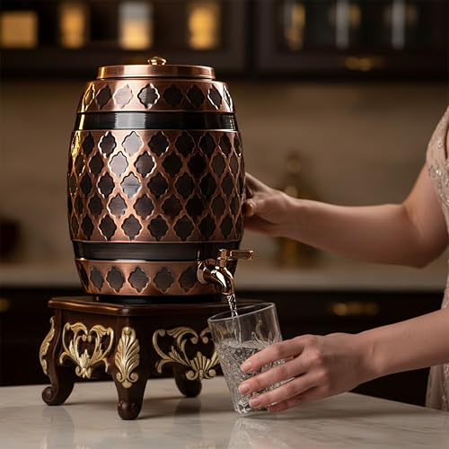 Image of Artarium Antique Matka Copper Water Dispenser with Tap (8 litres), Traditional Barrel Design, Pure Copper Water Pot for Home & Office, Ayurvedic Drinking Water Storage